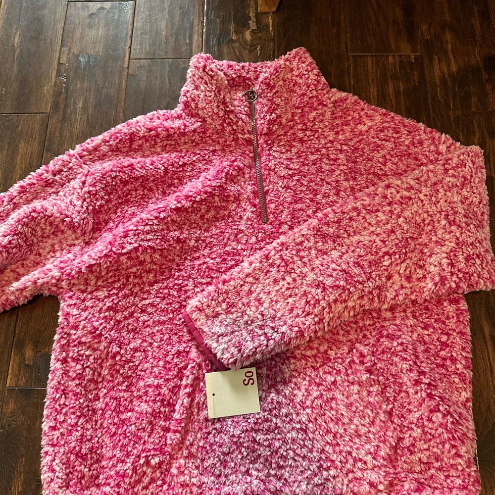 SO Pink and White Fuzzy 1/4 zip fleece Pullover nwt